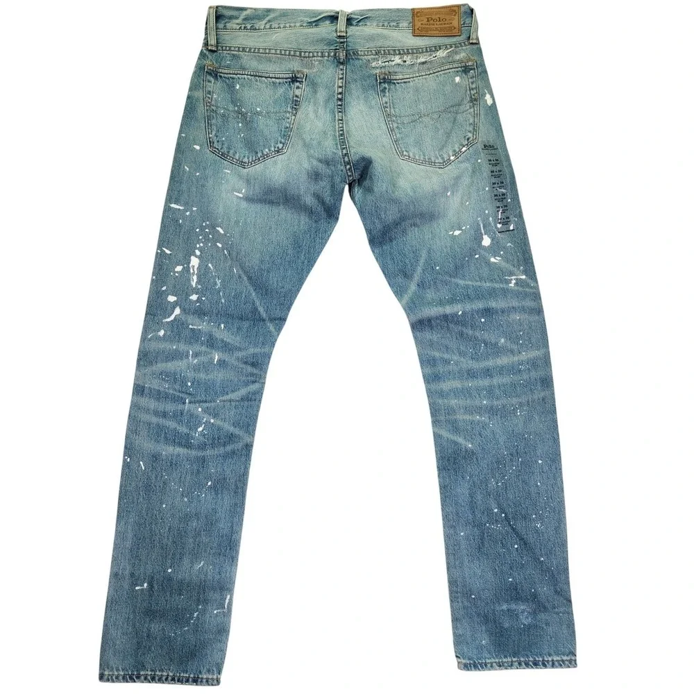 Polo Ralph Lauren Distressed Paint Splatter Ripped Denim Jeans 32x31‎ Button Fly